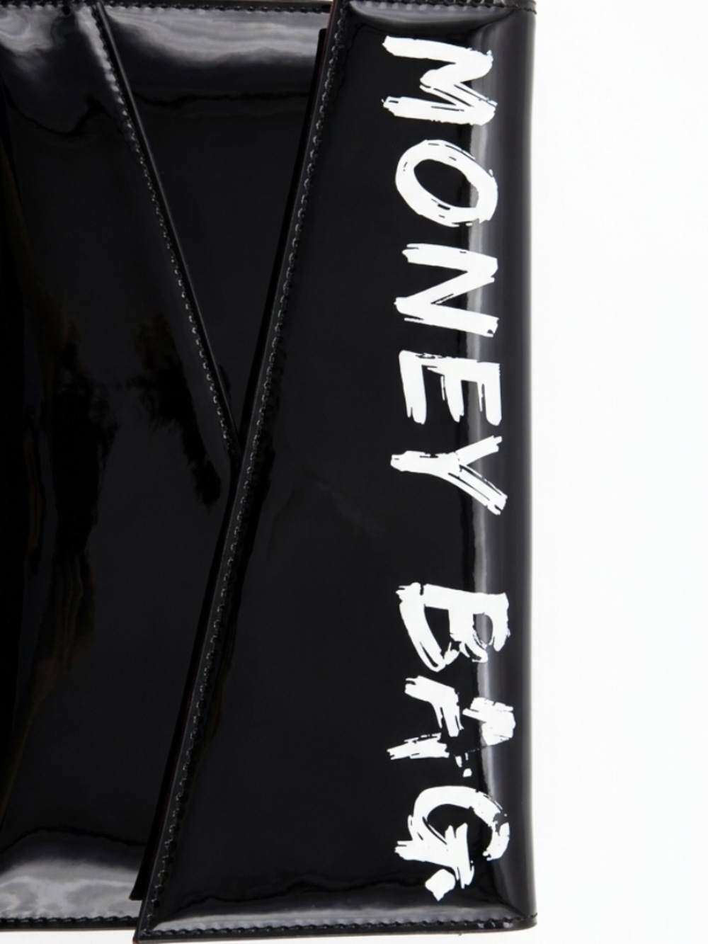 NWT U Style "Money Bag" Black Patent Envelope Clutch + Gold Chain Strap